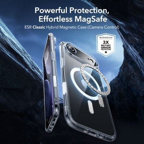 Оигинальный чехол ESR Classic Hybrid с MagSafe + накладка на клавишу на iPhone Air - Clear