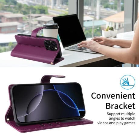 Чехол-книжка Six Card Slots Buckle Leather with Lanyard на Realme C75 - фиолетовый