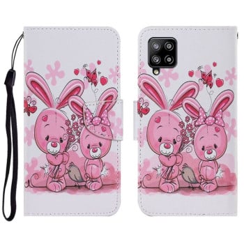 Чехол-книжка Coloured Drawing Pattern для Samsung Galaxy M32/A22 4G - Cute Rabbit