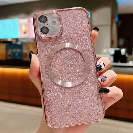 Ударозахисний чохол Electroplating Pure Color Glitter Powder MagSafe на iPhone 16 - рожевий