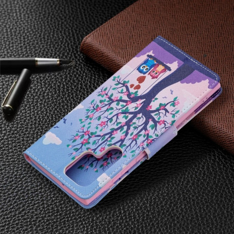 Чехол-книжка Colored Drawing Pattern для Samsung Galaxy S22 Ultra 5G - Owl