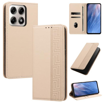 Чехол-книжка из эко-кожи Escase с тиснёным узором и RFID-защитой на Motorola Edge 70 Pro 5G — бежевый