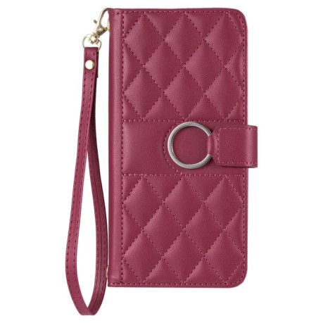 Чехол-книжка Ring Buckle Rhombic Leather для Google Pixel 8a - красный