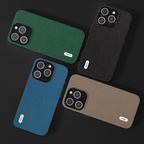 Чохол протиударний ABEEL Genuine Leather Litchi Texture для iPhone 15 Pro Max - зелений