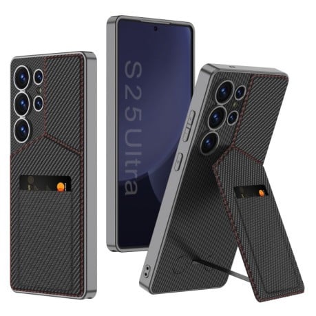 Протиударний чохол Crocodile Texture Card Bag Design для Samsung Galaxy S25 Ultra 5G - Carbon Fibre Texture