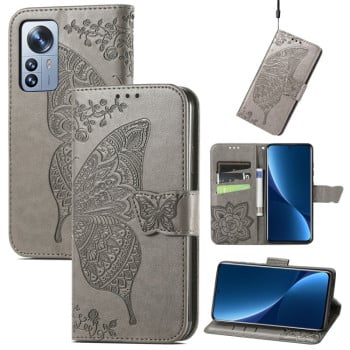 Чохол-книжка Butterfly Love Flower Embossed на Xiaomi 12 Pro - сірий