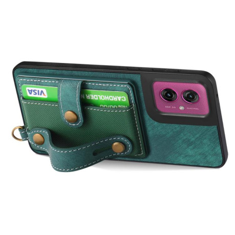 Протиударний чохол Retro Cross Wristband Wallet Leather для Motorola Moto G55 - зелений