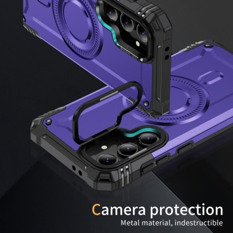 Противоударный чехол MagSafe Lens Holder PC Hybrid TPU для Samsung Galaxy S24 FE 5G - фиолетовый