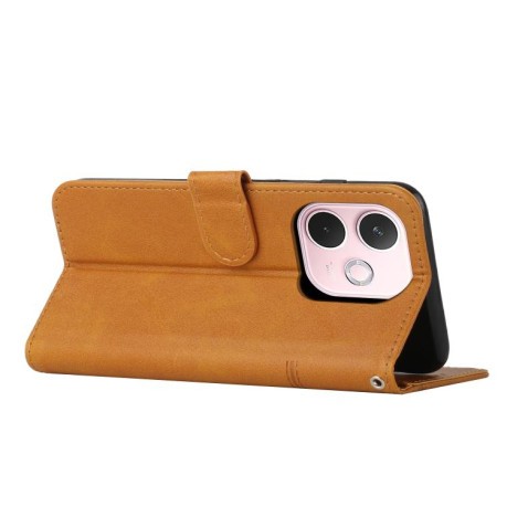 Чехол-книжка со строчкой и фактурой Calf на OPPO A5 Pro 5G Global - желтый