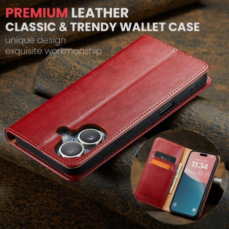 Кожаный чехол-книжка Fierre Shann Genuine leather для iPhone 16 Plus - красный