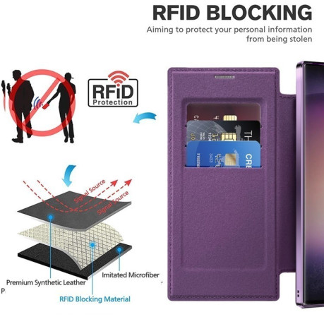 Чохол-книжка Shield MagSafe RFID Anti-theft Leather  для Samsung Galaxy S25 Ultra 5G - фіолетовий