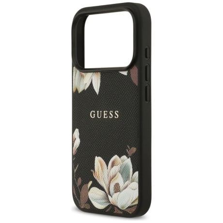 Оригинальный чехол Guess Grained Flowers Classic Logo с MagSafe на iPhone 17 Pro - black