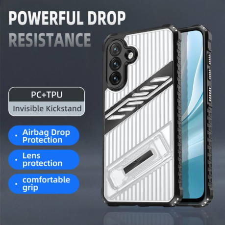 Противоударный чехол Plating Holder PC Hybrid TPU для Samsung Galaxy A36 / A56 5G - серый