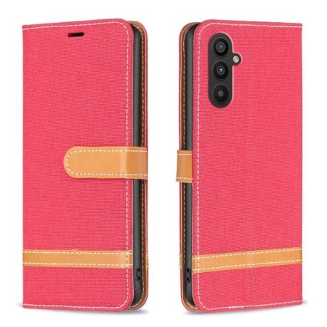 Чохол-книжка Color Matching Denim Texture на Samsung Galaxy A24 4G - червоний