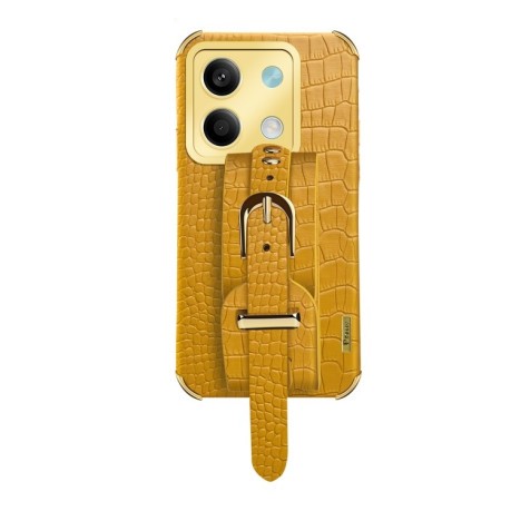 Противоударный чехол Electroplated Wrist Strap Crocodile Leather на Xiaomi Redmi Note 13  - желтый