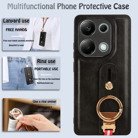 Противоударный чехол Wristband Leather Back для Xiaomi Redmi Note Redmi Note 14S/ 13 Pro 4G / POCO M6 Pro 4G - черный