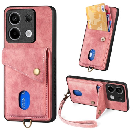 Противоударный чехол Retro Card Wallet Fold Leather для Xiaomi Redmi Note 13 Pro 5G/Poco X6 5G - розовый