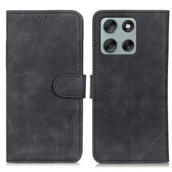 Чехол-книжка KHAZNEH с матовой фактурой Cowhide и магнитным хлястиком на Motorola Moto G86 5G - черный