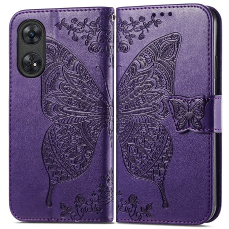 Чехол-книжка Butterfly Love Flower Embossed для OPPO Reno8 T 4G - фиолетовый
