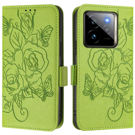 Чехол-книжка Embossed Rose RFID Anti-theft Leather для Realme GT 7 Pro 5G - зеленый