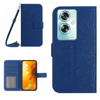 Чехол-книжка Skin Feel с рисунком подсолнуха на OPPO Reno11 F 5G/F25 Pro 5G - синий
