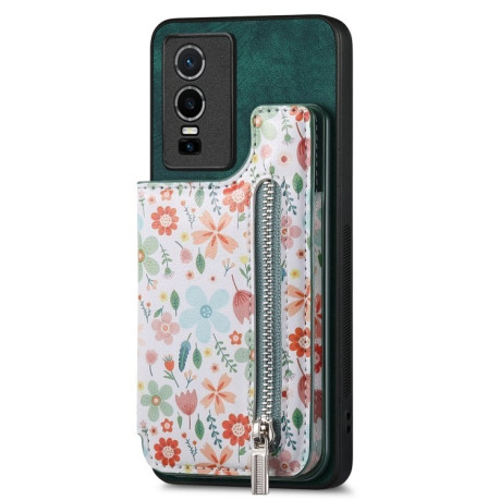 Протиударний чохол Retro Painted Zipper Wallet для Vivo Y76 5G - зелений