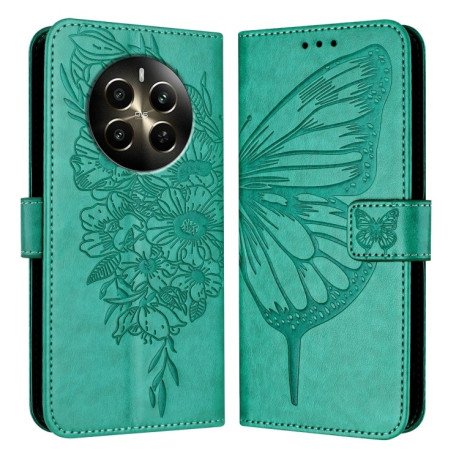 Чехол-книжка Embossed Butterfly для Realme 12 Pro/12 Pro Plus - зеленый