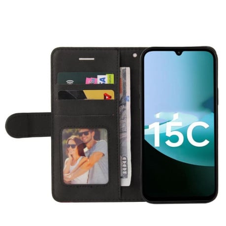 Чохол-книжка Dual-color Splicing Flip Leather на Xiaomi Redmi 15C 4G EU / 15C 5G 173.1mm - чорно-червоний
