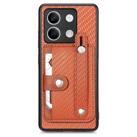 Противоударный чехол Wristband Kickstand Card для Xiaomi Redmi Note 13 - коричневый