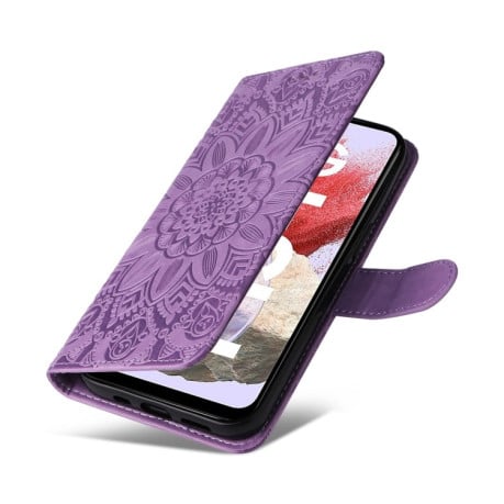 Чехол-книжка Embossed Sunflower для Samsung Galaxy M34 5G - фиолетовый