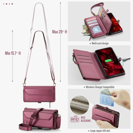 Чехол-книжка CaseMe C36 Card Slots Zipper Wallet RFID Anti-theft Leather для Samsung Galaxy S24 FE 5G - красный
