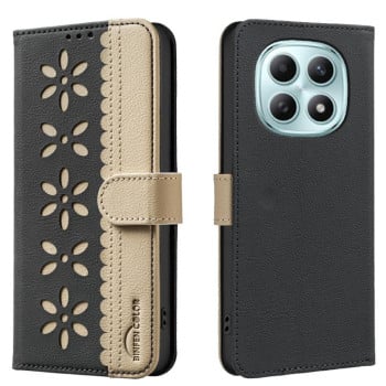 Чехол-книжка Splicing Color Hollow Flower Pattern RFID на Xiaomi Redmi Note 15 Pro 4G Global 163.2mm — чёрный