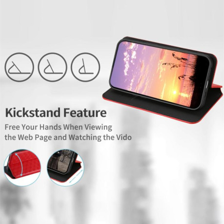 Чехол-книжка Cubic Grid Texture Flip Leather для Xiaomi Redmi Note 14 4G 164.84mm - красный