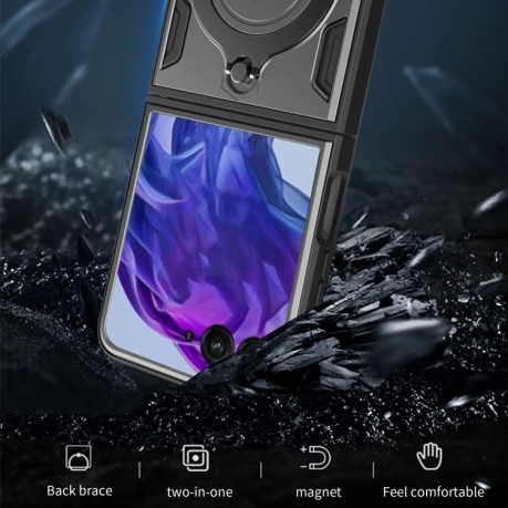 Противоударный чехол CD Texture Sliding Camshield Magnetic Holder на Motorola Razr 50 Ultra - синий