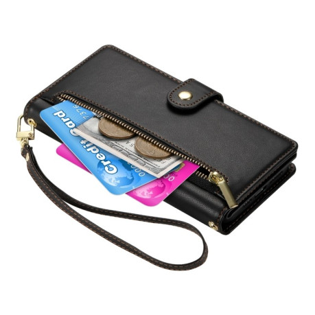 Чохол-гаманець Nine Card-slot Zipper Wallet Bag Leather для Samsung Galaxy S24 FE 5G - чорний