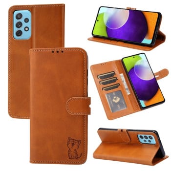 Чехол-книжка Happy Cat Pattern для Samsung Galaxy A23 4G - желтый