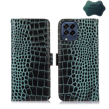 Кожаный чехол-книжка Crocodile Top Layer для Samsung Galaxy M53 5G - зеленый