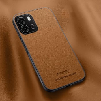 Чохол  з вирізом під надпис HUIYI Leather Magnetic на OPPO A6/x/k 5G — коричневий