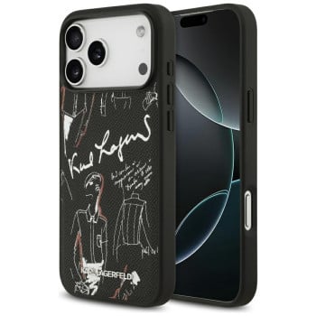 Оригинальный чехол Karl Lagerfeld Grained Pattern&amp;Logo с MagSafe на iPhone 17 Pro Max - Black