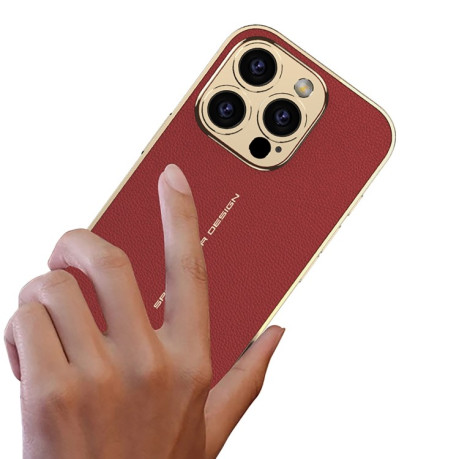 Противоударный чехол GKK Plated Plain Leather для iPhone 16 Pro Max - красный