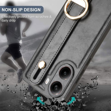 Противоударный чехол Wristband Leather Back для Xiaomi Poco X7 Pro 5G - черный