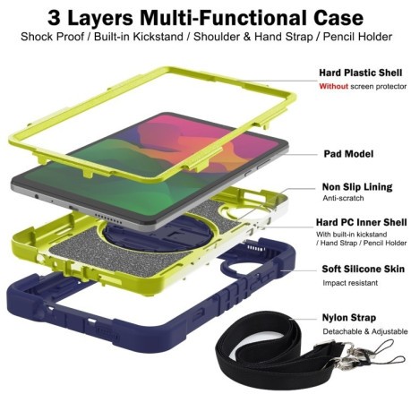 Протиударний чохол Acrylic 360 Degree Rotation Holder Leather для Redmi Pad SE 8.7 2024 - Navy Blue + Yellow Green