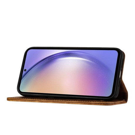 Чехол-книжка Cat Embossing Pattern на Samsung Galaxy A35 - коричневый