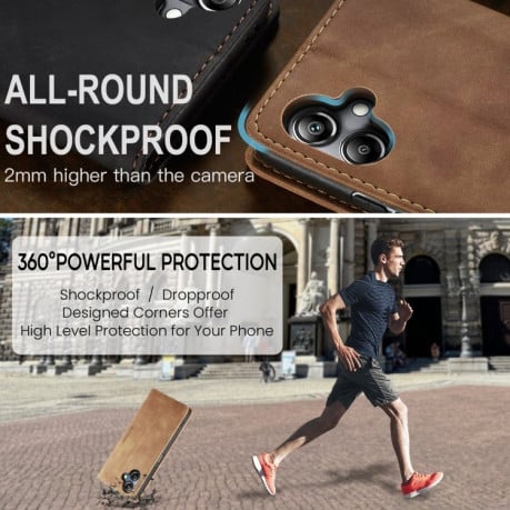 Чехол-книжка CaseMe-013 многофункциональный с кармашком на карт на Samsung Galaxy A07/A06 - коричневый