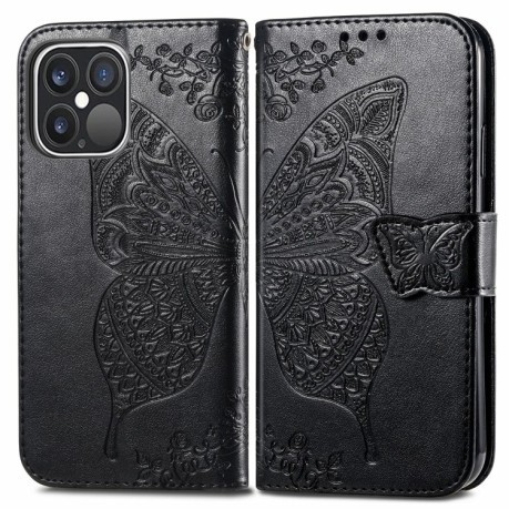 Чехол-книжка Butterfly Love Flower Embossed на iPhone 13 Pro - черный