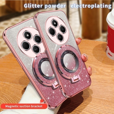 Протиударний чохол Plated Gradient Glitter Round Holder для Xiaomi Redmi 14C 4G/Poco C75/Redmi A4 5G - рожевий