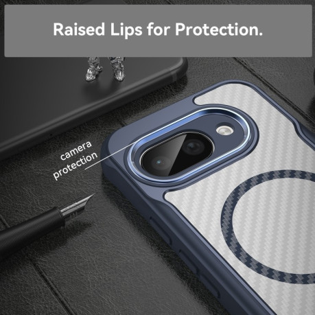 Ударозахисний чохол Carbon Fiber Texture MagSafe Translucent на Google Pixel 9a - синій