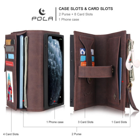 Чехол-кошелек POLA Multi-function Fashion для iPhone 11 Pro Max - кофейный