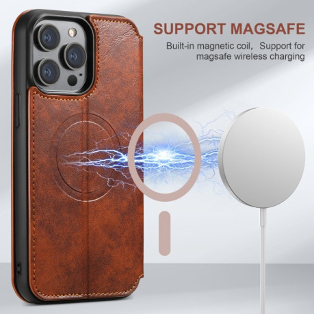 Чехол-книжка Suteni J05 Leather Magnetic MagSafe для iPhone 16 Pro Max - хаки
