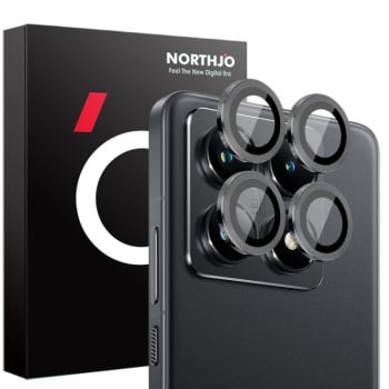 Защитное стекло NORTHJO Glitter Camera Lens Protector Tempered Glass Metal Ring на Xiaomi 14T Pro 5G - черное